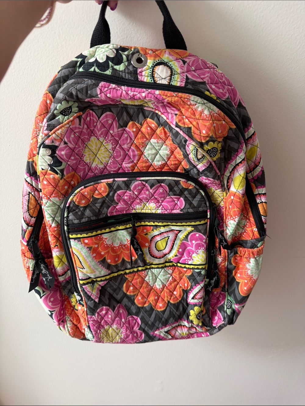 Quilted Floral Paisley Backpack - Pink & Orange